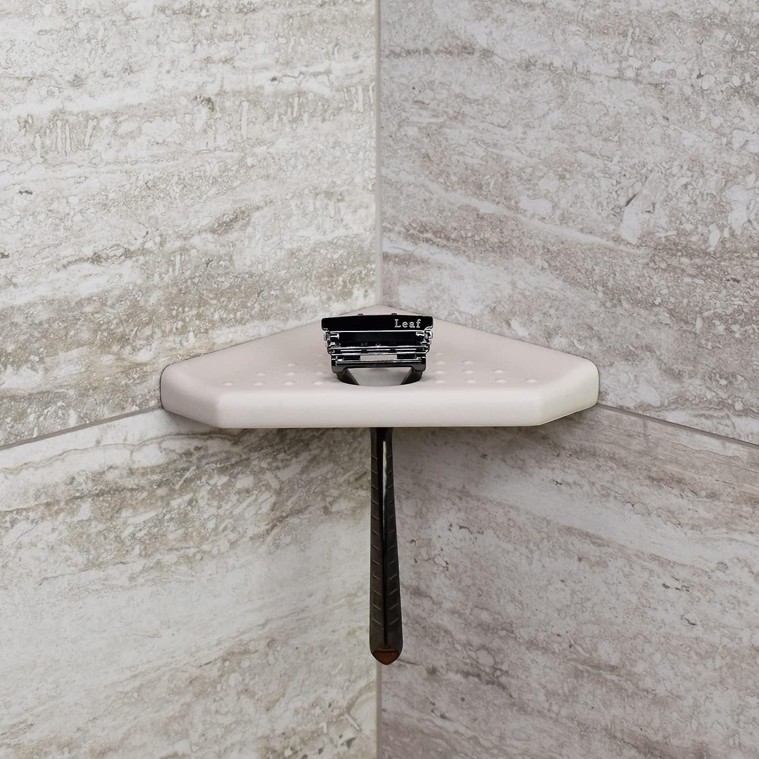 Questech 5" Corner Shower Footrest, Lugged for New Construction, Shaving Shelf for Inside Shower, Bathroom Storage Corner Caddy, Geo Lugged, Gray Matte image 2