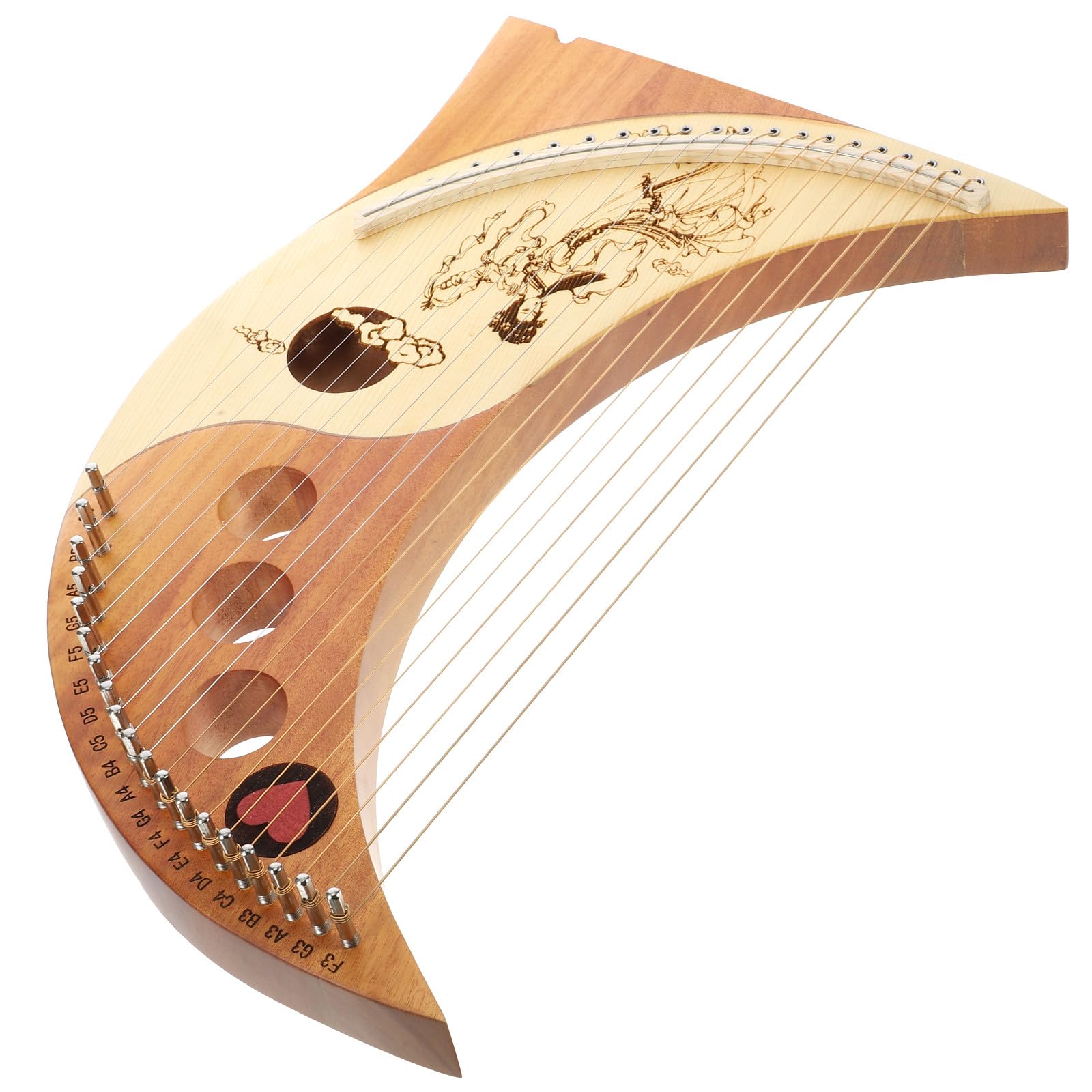 Ciieeo Arpa Lira Portatile 19 Corde in Legno Massello Corde in Metallo, Corpo a Cassa Armonica a Forma, Strumento Musicale Tradizionale per Principianti e Regali Colore Colore Casuale