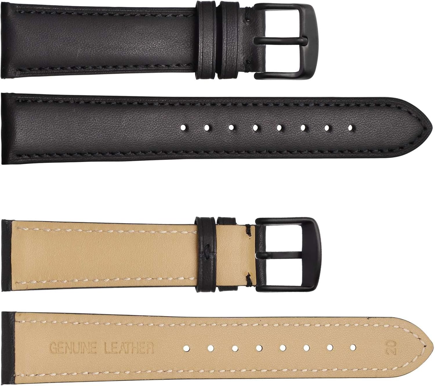 WOCCI 20mm Vintage Leather Watch Band with Black Buckle, Replacement Bands (Black) - Image 2