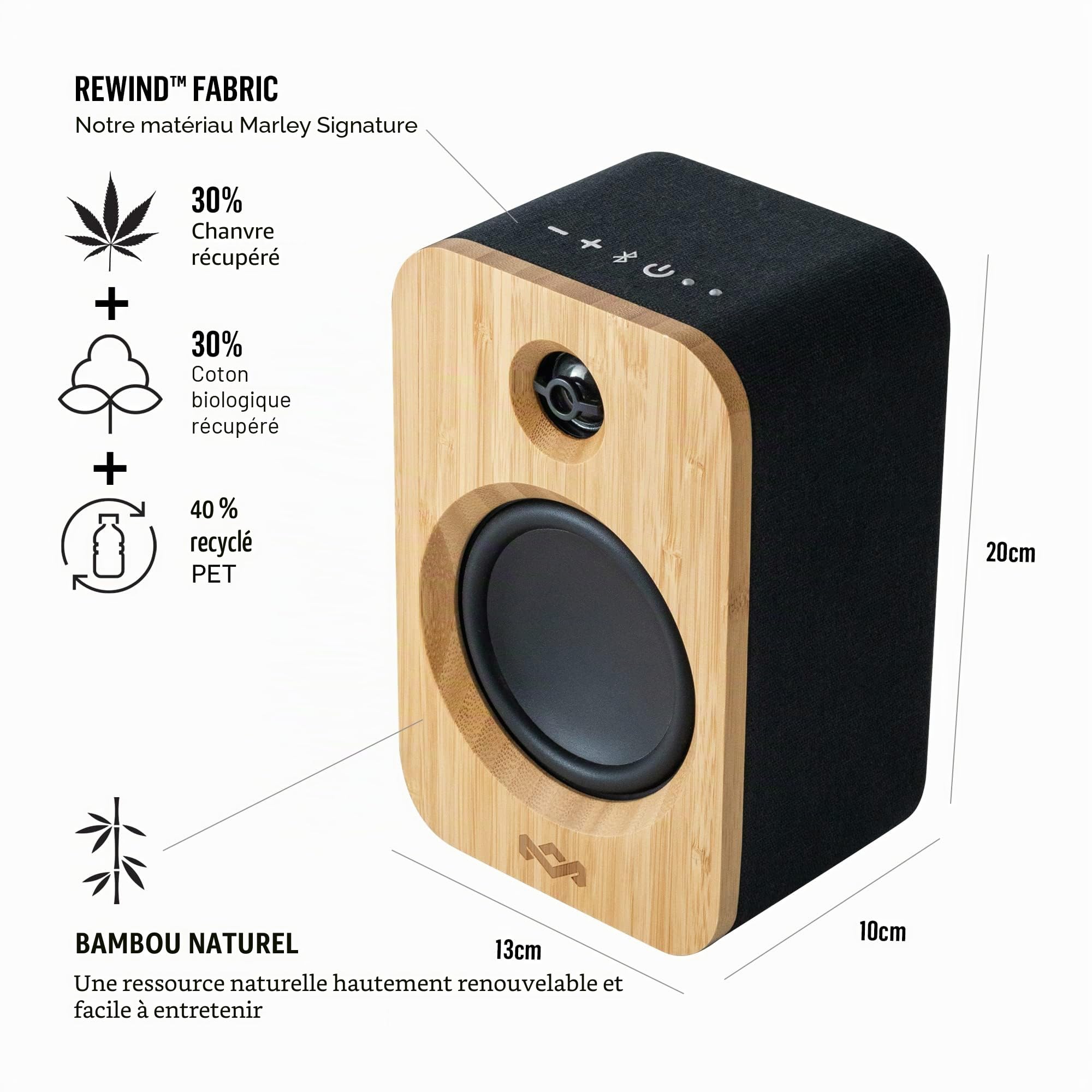 House of Marley Get Together Duo Enceintes Bibliothèque - Enceintes Bluetooth avec Entrée AUX, Compatibles avec Platine Vinyle - Enceinte Active Haute Définition, Conception Durable