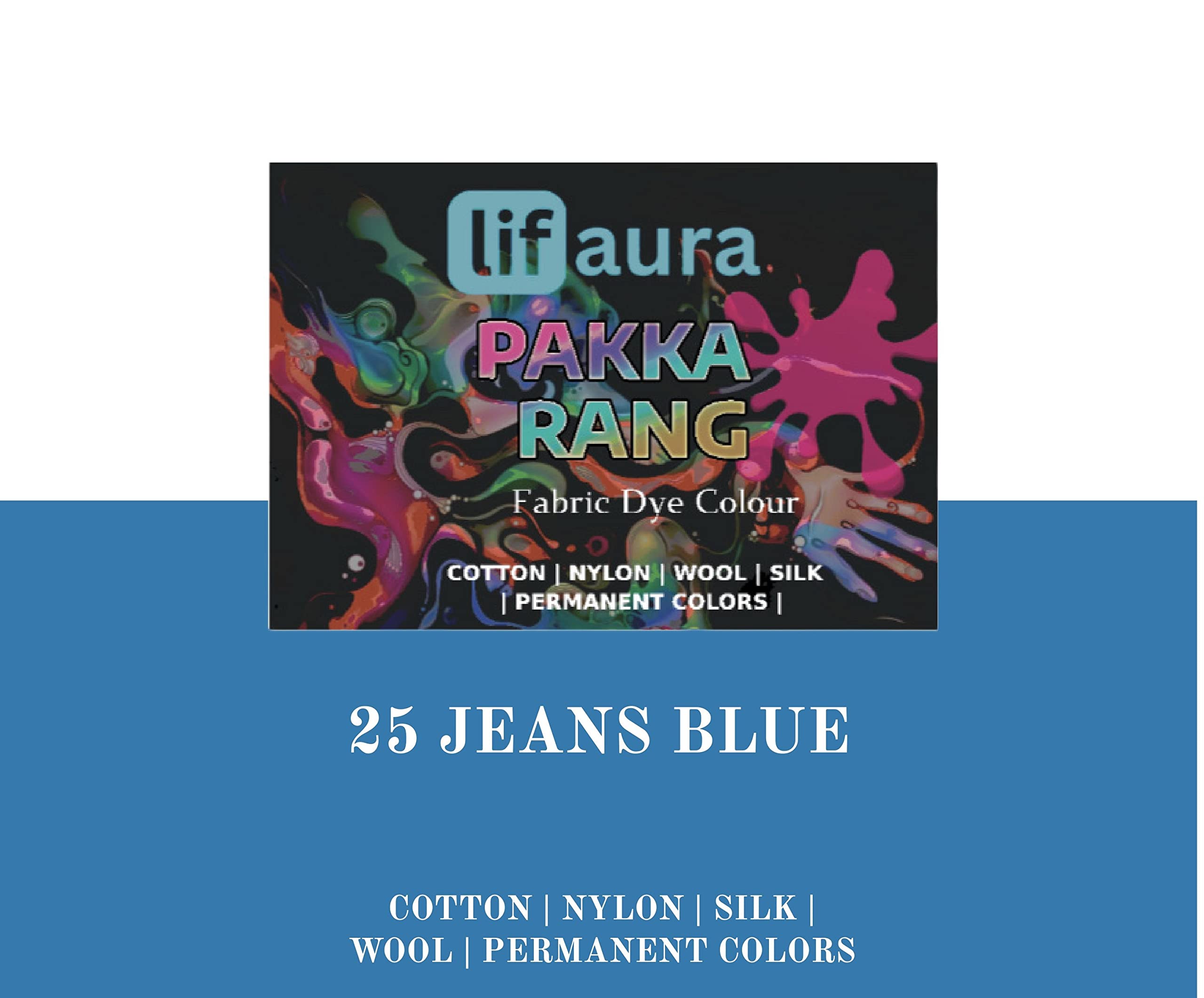 Prokart Lifaura Pakka Rang Fabric Dye Colour Natural dye for Fabric Pack of 10 Sachets (5g Each - 50g Pack) ShadeA-25 :Admiral Blue, Prokart Lifaura Pakka Rang
