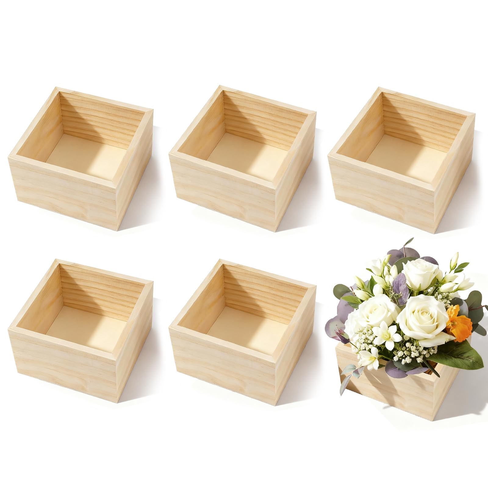 QYRDBGY 6 Stück Holzkiste Klein, Naturholz Quadratische Holzkisten Unbehandelte Aufbewahrungsboxen Holz für Zuhause Deko Sammler Pflanzen Basteln
