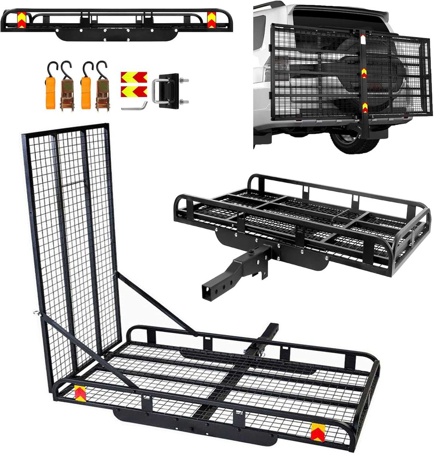 800 Lbs Hitch Cargo Carrier with Ramp, 50 X 28.3 X 5 in Trailer Hitch Cargo Carrier, Hitch Mount Cargo Carrier for SUV, Pickup, Sedan - Durable Alloy Steel Material (Black)