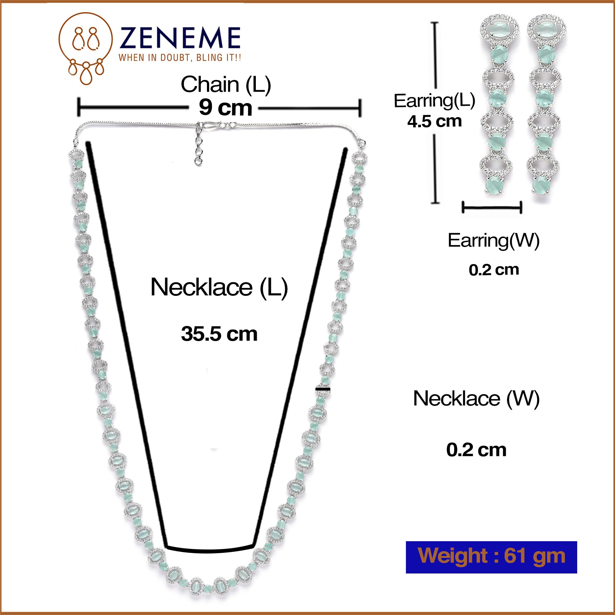 Rhodium-Plated American Diamond Long Necklace Earrings Set