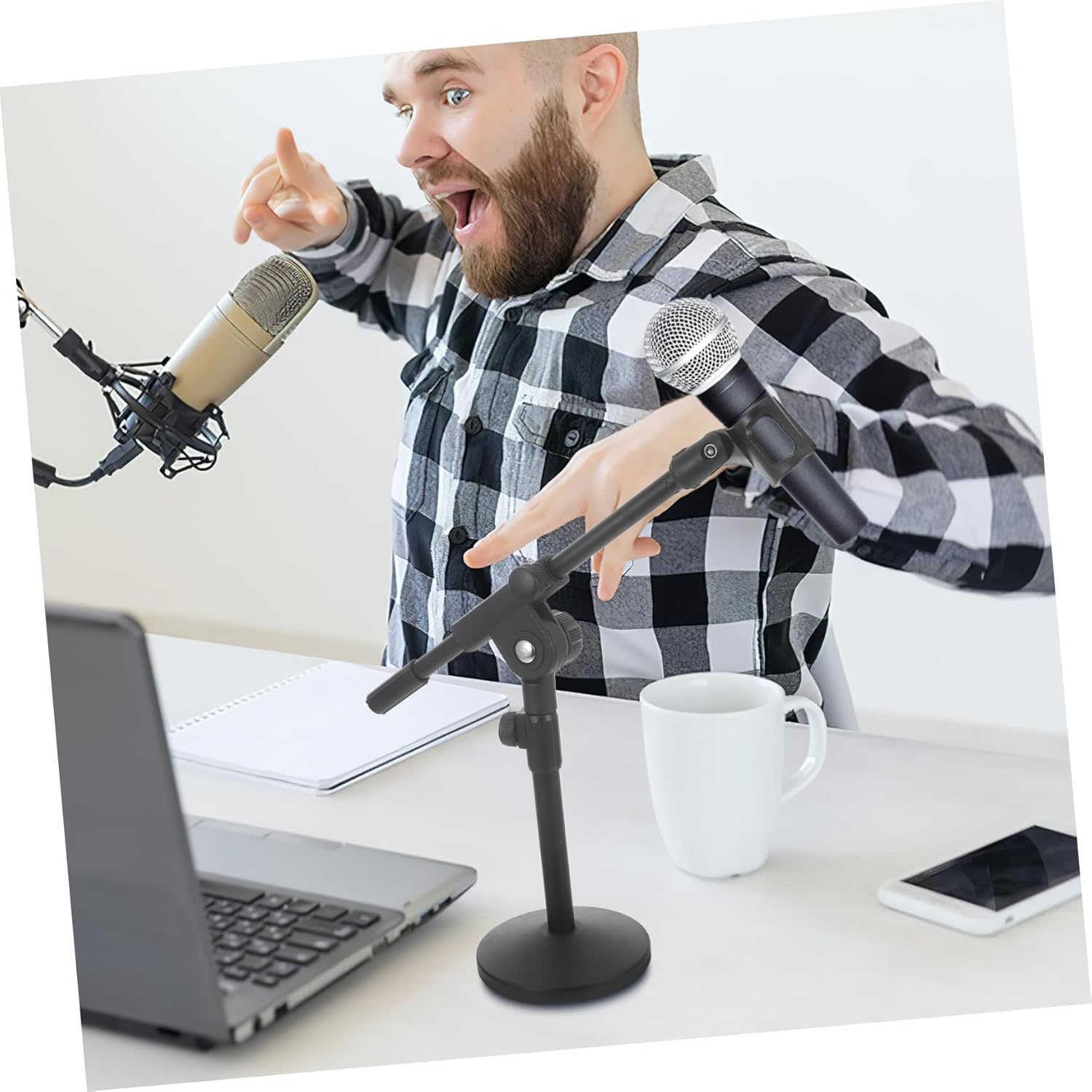 Hemoton Adjustable Desktop Mic Stand Weighted Base Compact Boom Mic Holder for Desk Height Adjustable Microphone Stand for Streaming and Recording