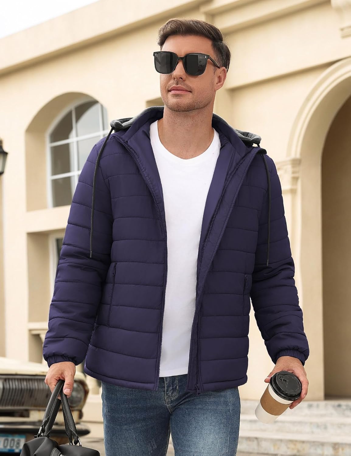 Yusongirl Mens Lightweight Puffer Jacket Winter Casual Quilted Coat with Detachable Hood Water Resistant Insulated Puffy Coat - Image 2