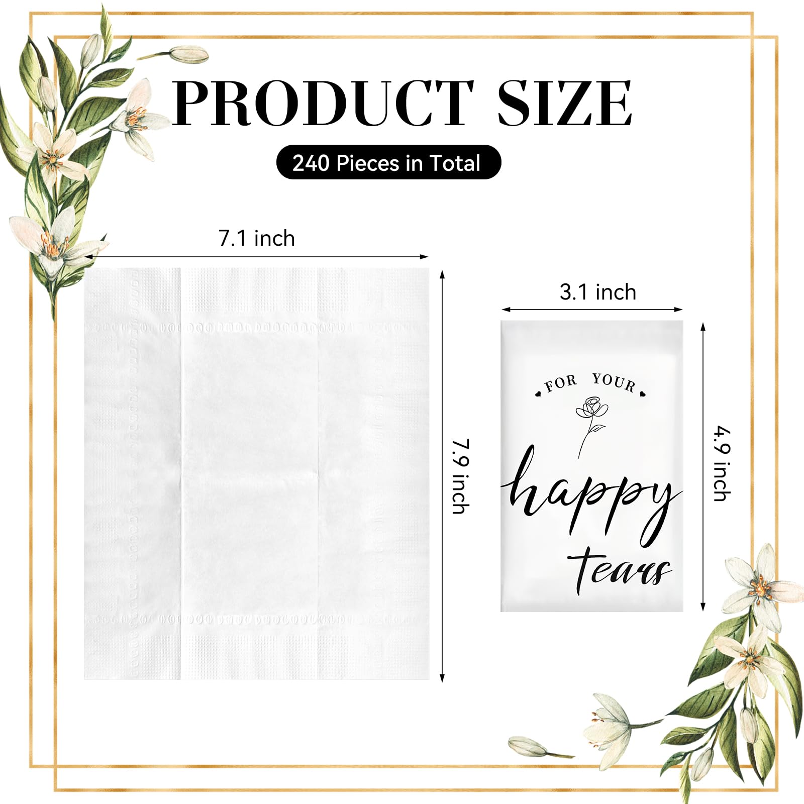 Ohuimrt 60 Paquetes de Pañuelos Happy Tears Para Bodas, Pañuelos De Boda De 3 Capas Para Invitados, Pañuelos Individuales De Bolsillo A Granel Para Bolsas De Regalo