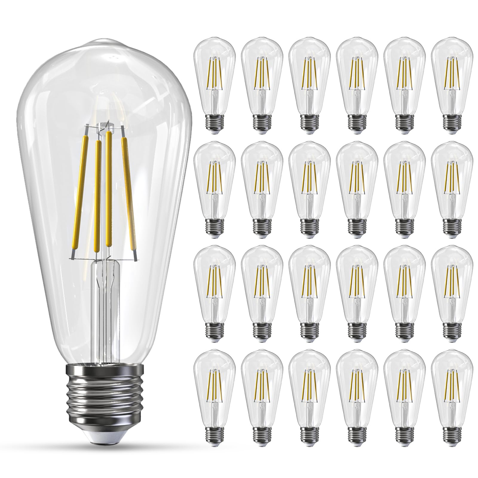 Jensense Edison Bulbs E26 LED Bulb 60 Watt Equivalent, Vintage LED Light Bulbs CRI90+ ST19, Dimmable Clear Light Bulbs (4000K Natural White, 7watt-24 Pack)