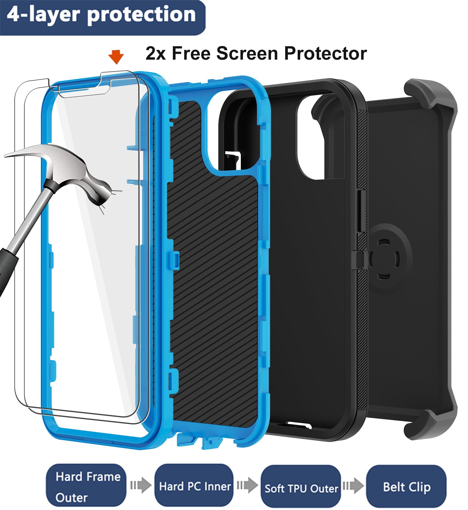 Funda Transparente Con Clip Para Cinturón Para IPhone 12 (todos Los Modelos) - Anti-golpes, 3 Capas