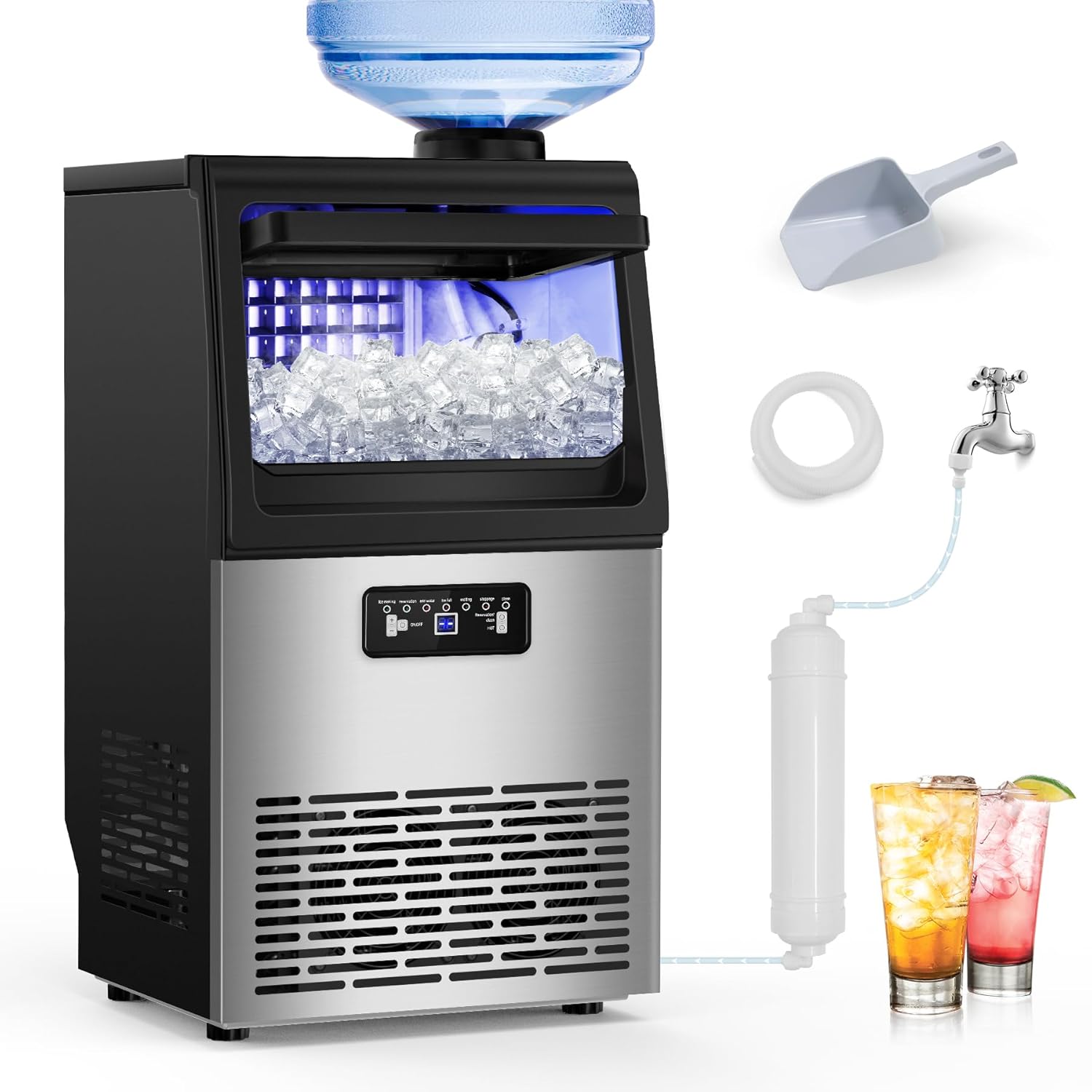 Commercial Ice Maker 100Lbs/24H Clear Ice Cube Machine with 20Lbs Storage Capacity, Rapid 11-20Min 36PCS/Cycle, Freestanding Ice-Making Machine for Home, Party, Support 5-Gallon Bottle & Tap Water