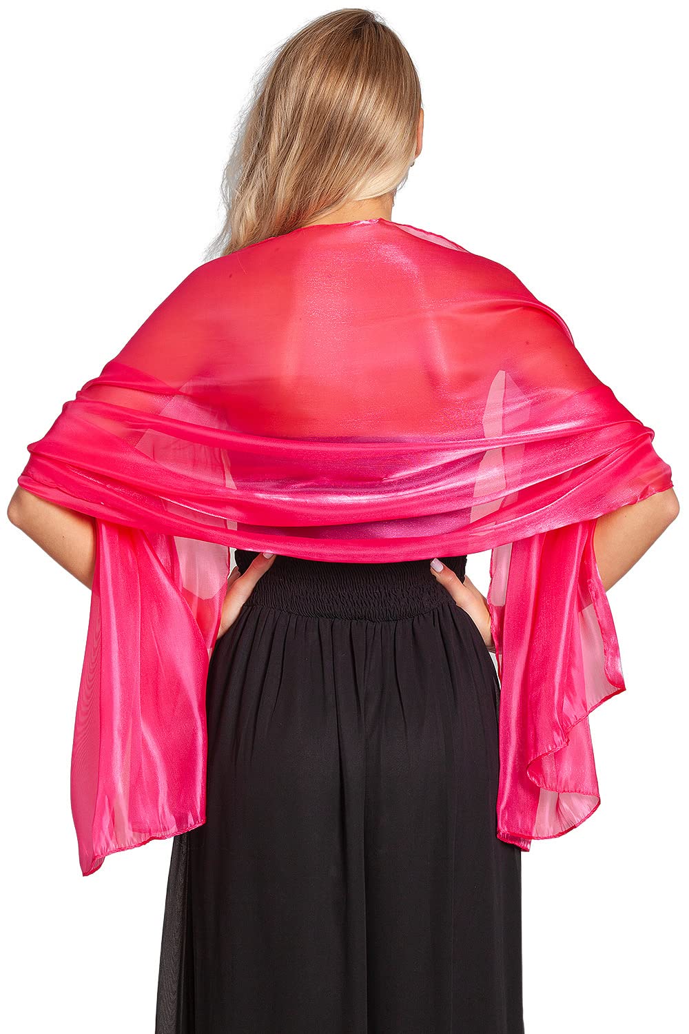 Central Chic Women's Hot Pink Silky Iridescent Wrap Stole Shawl Pashmina For Weddings Bridal Bridemaids & Evening Wear (Hot Pink)