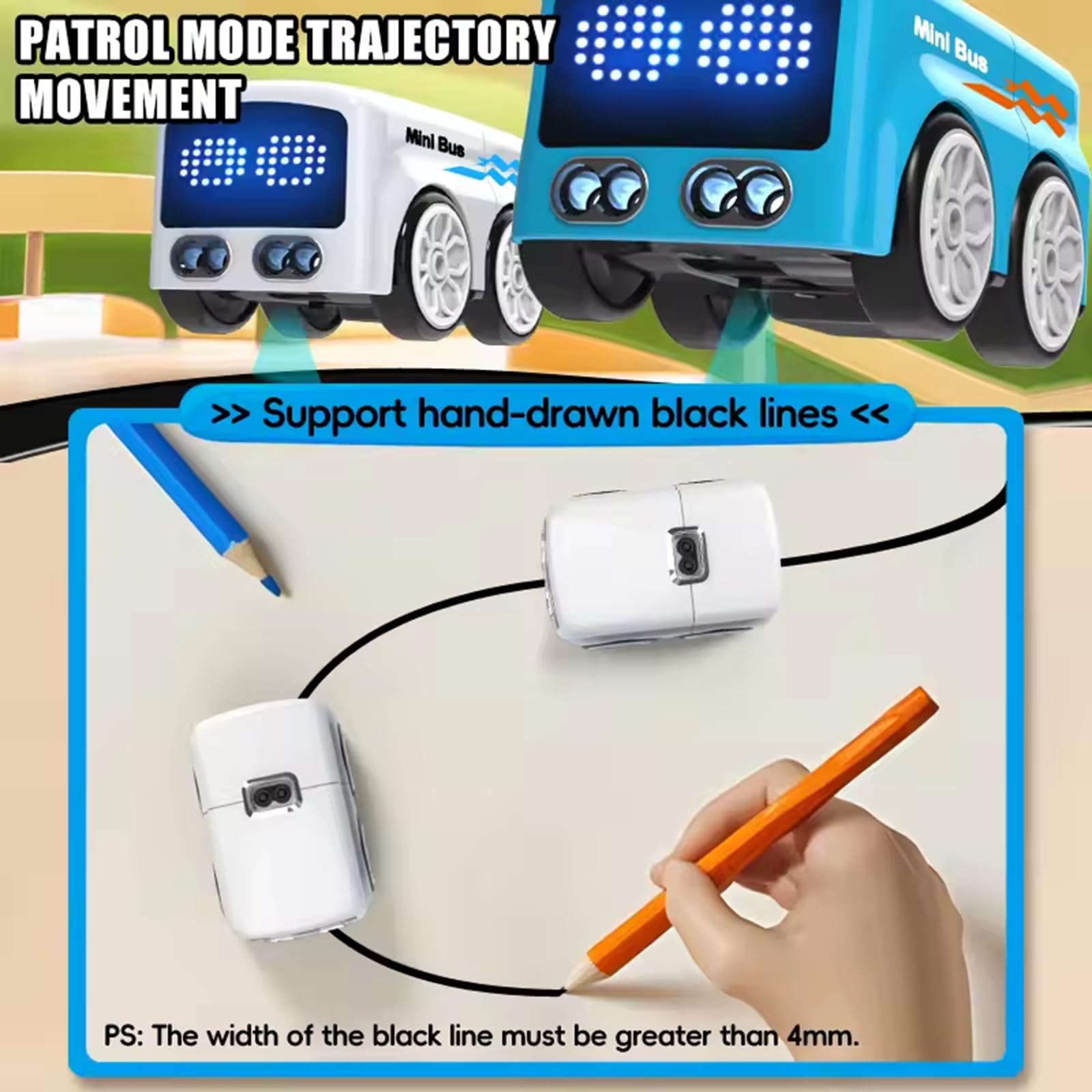 Magic Mini Bus Spielzeug, RC-gesteuert mit Auto-Ausdrücken und 4 Spielmodi, intelligentes Sensorauto mit Fernbedienung und dynamischem LED-Licht, STEM Lernspielzeug für Jungen und Mädchen (Blau)