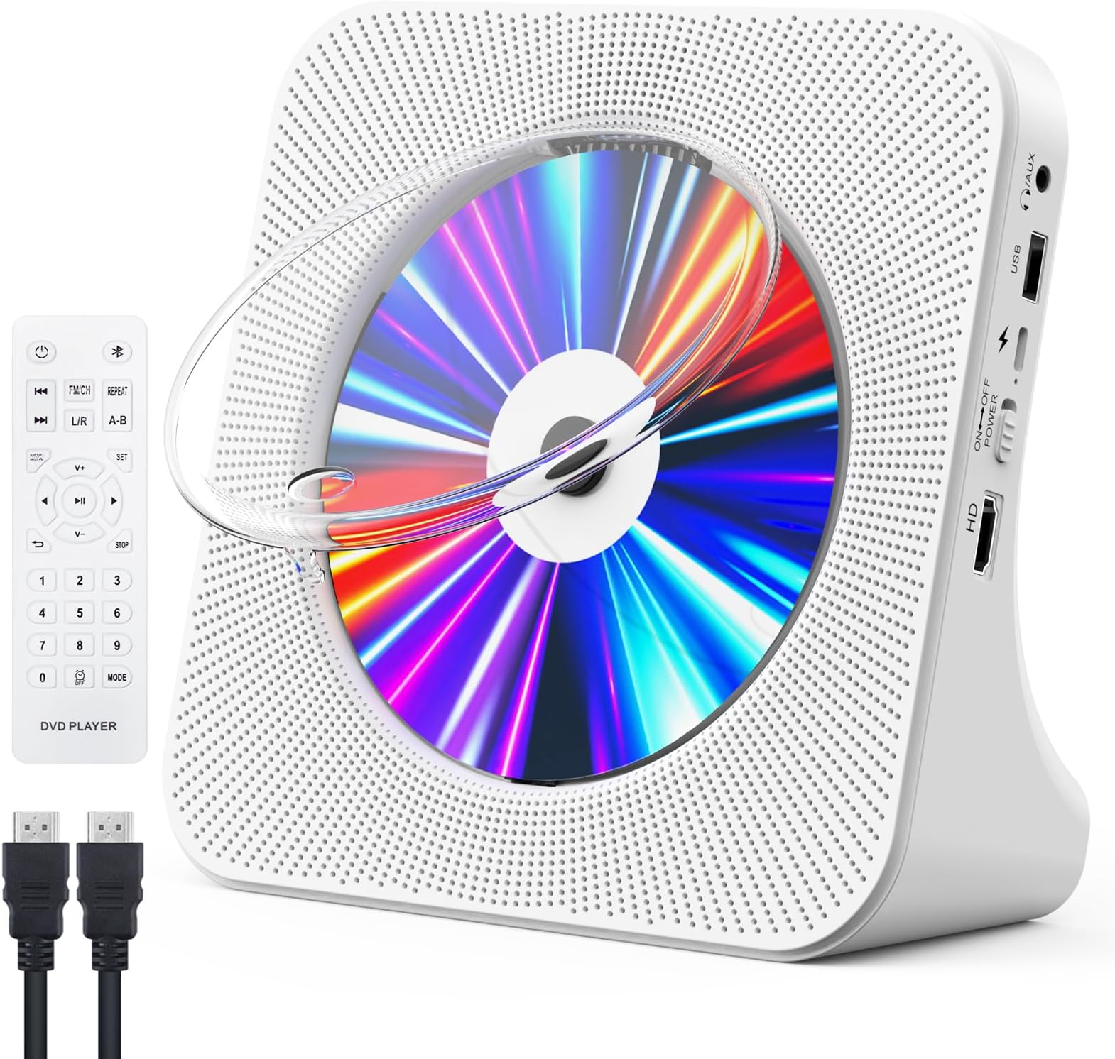 Gueray CD Players for Home DVD Player for TV CD Player for Home with Bluetooth Speakers Supports Remote Control Display FM Radio with USB Card Playback All Region Free with AV Dust Cover White