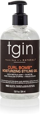 tgin Curl Bomb Moisturizing Styling Gel – Frizz Control, Curl Defining & Moisturizing Hair Gel with Olive Oil & Nettle Leaf – Curly Hair Products, Pump Bottle for Curly, Coily & Wavy Hairs (13oz)