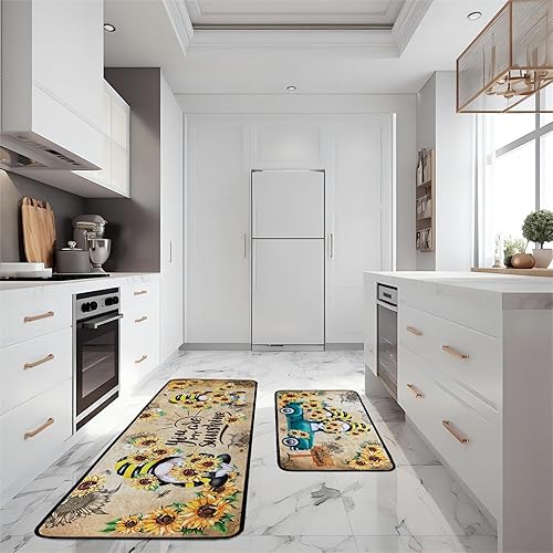 Miniatura 7 de Alfombras de Cocina Girasol, Alfombrillas Antideslizantes Lavables de Microfibra para el Piso de la Cocina, Juego de 2 Piezas de Alfombrillas de