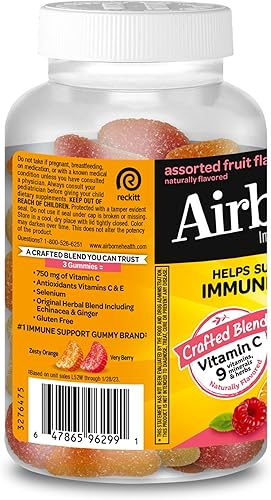 Miniatura 14 de Airborne 750mg Gomitas de vitamina C para adultos, gomitas de apoyo inmunológico con potentes antioxidantes, vitaminas C y E, sin cafeína - 2x63