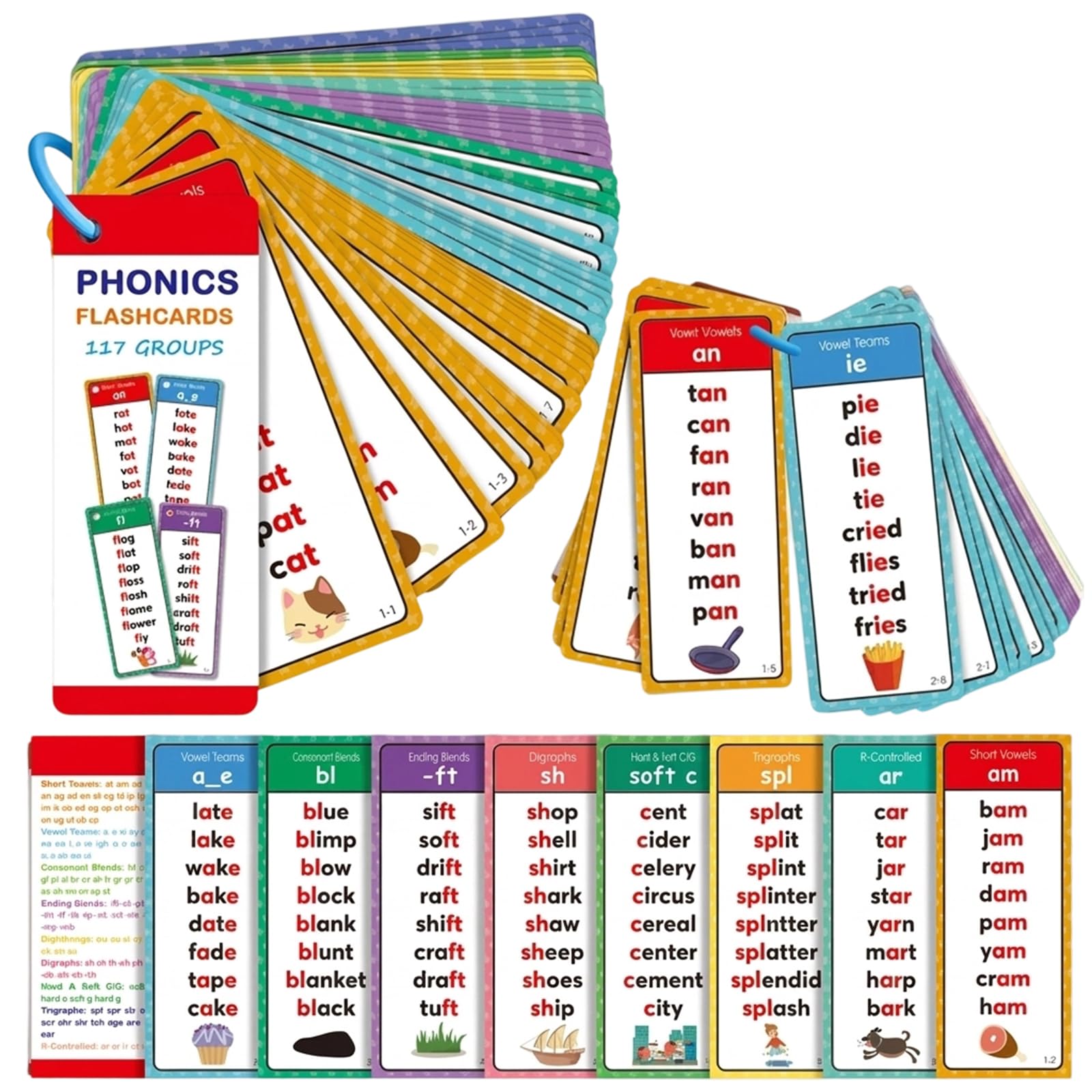 Phonics Flash Cards, 60pcs Alphabet Flash Cards Set, Talking Flash Cards and Phonics Games, Educational Resource for Reading Practice, Cards with Dimensions ​