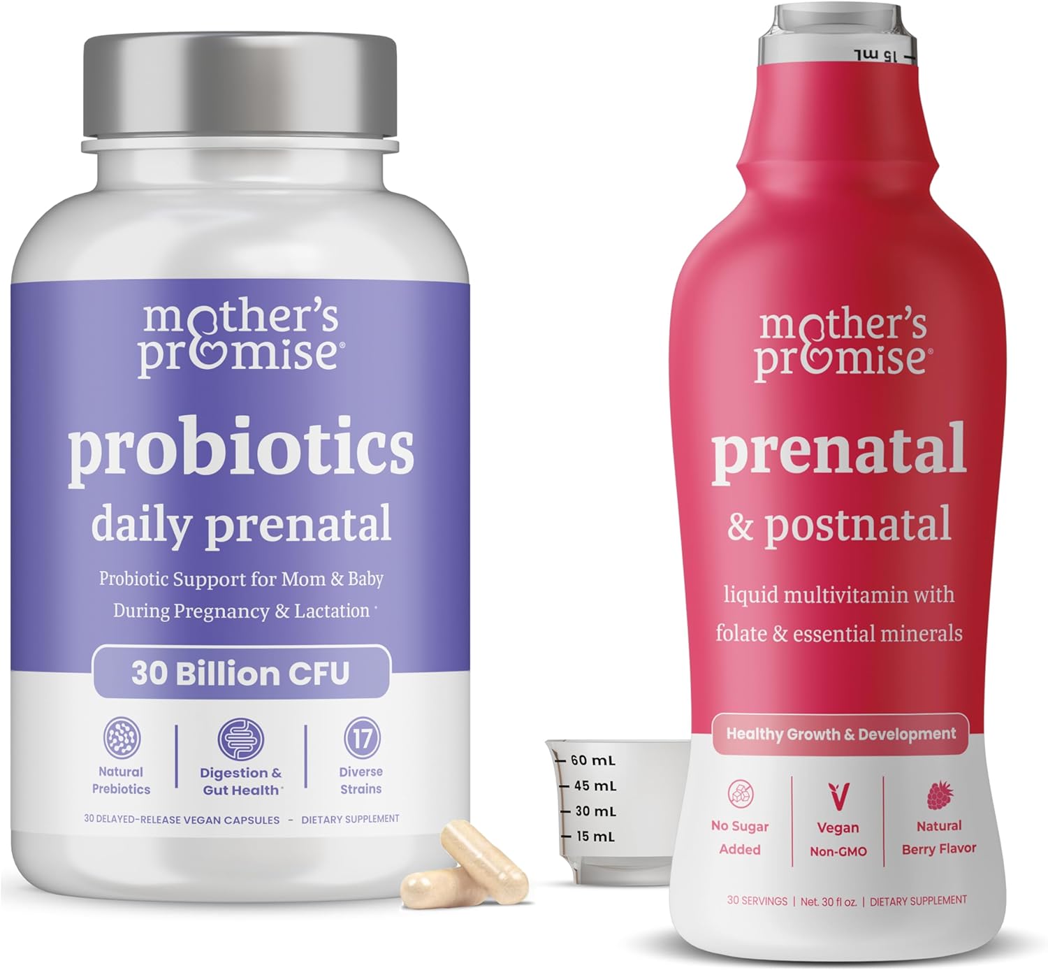 Mother's Promise Prenatal & Postnatal Multivitamin Liquid & Prenatal Probiotics Bundle