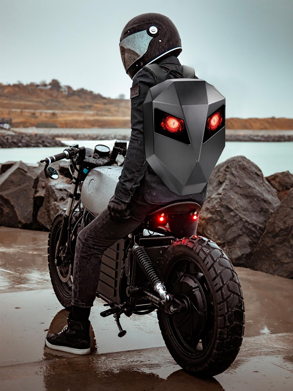 Mochilas dinámicas APP DIY Mochila para ordenador portátil, mochila de motocicleta con indicador de ojos LED, 3D Hard Shell Casco, bolsa de viaje programable dinámica pixel Daypack