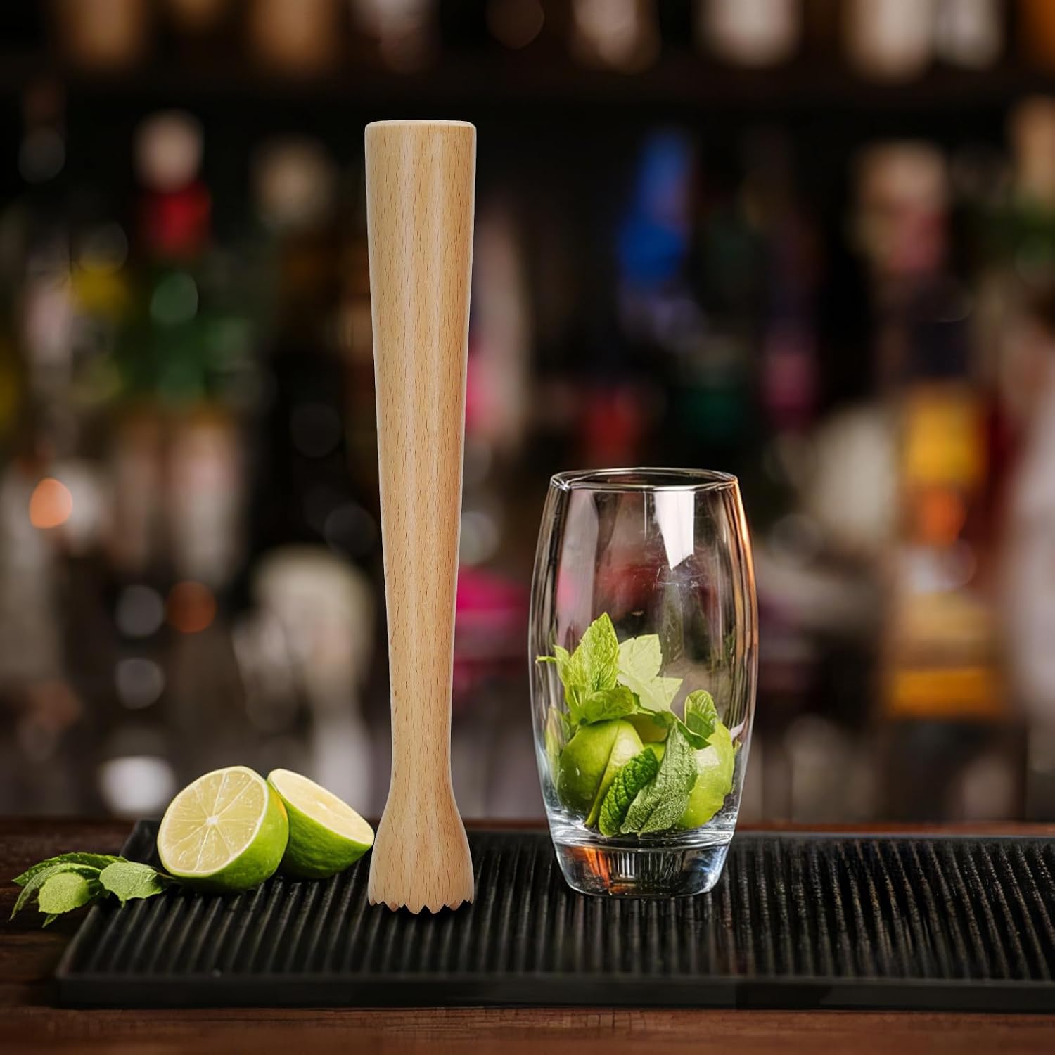1Pc Wooden Muddler for Cocktails 10 Inch, Home and Bar Muddler for Mojitos, Fruit Drinks, Sturdy Wood, Professional Bar Tool