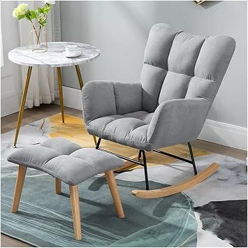 Rocking Chair Folding Recliner 5 Adjustable Relax Chair Swinging Chair Nursery Rocking Chair Glider Locker High Back Nursing Armchair with Thick Padded Cushion and Wooden Legs Leisure Relax Chair for Nursery Living Room Bedroom Color Gray-3