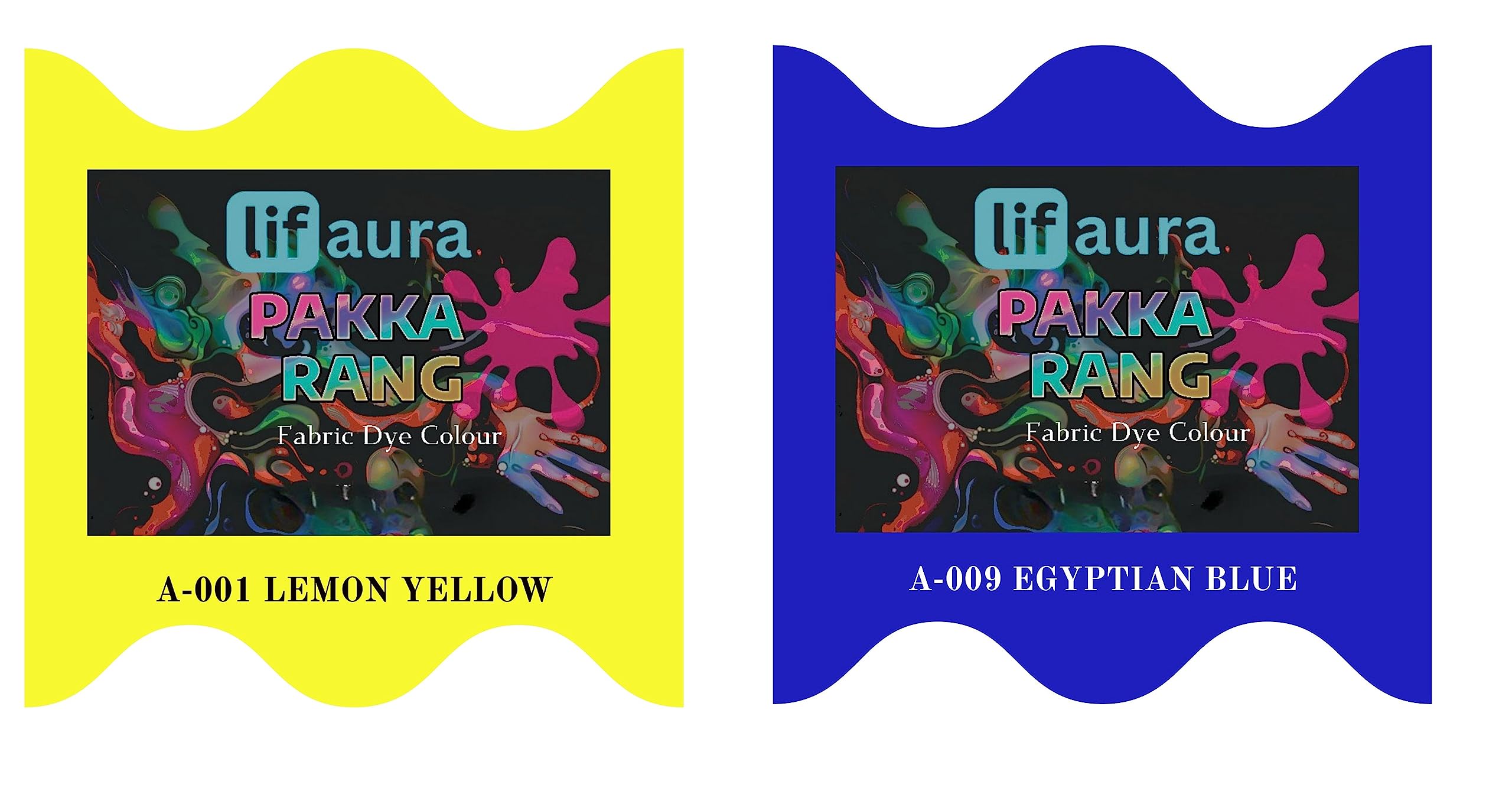 Prokart Lifaura Pakka Rang Fabric Permanent Dye Color Kit Pack of 6 Sachets (5g Each 30g Pack) with 30g DyfixerShadeA-001 Lemon Yellow01 & Sky Blue10 Each Color 3 sachets-image-49