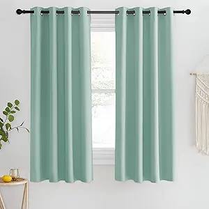 NICETOWN Blackout Short Curtain 63 inches Long for Windows, Thermal Insulated Curtain Grommet Room Darkening Window Treatment for Bedroom/Living Room, 1 Panel, W46 x L63, Aqua Blue