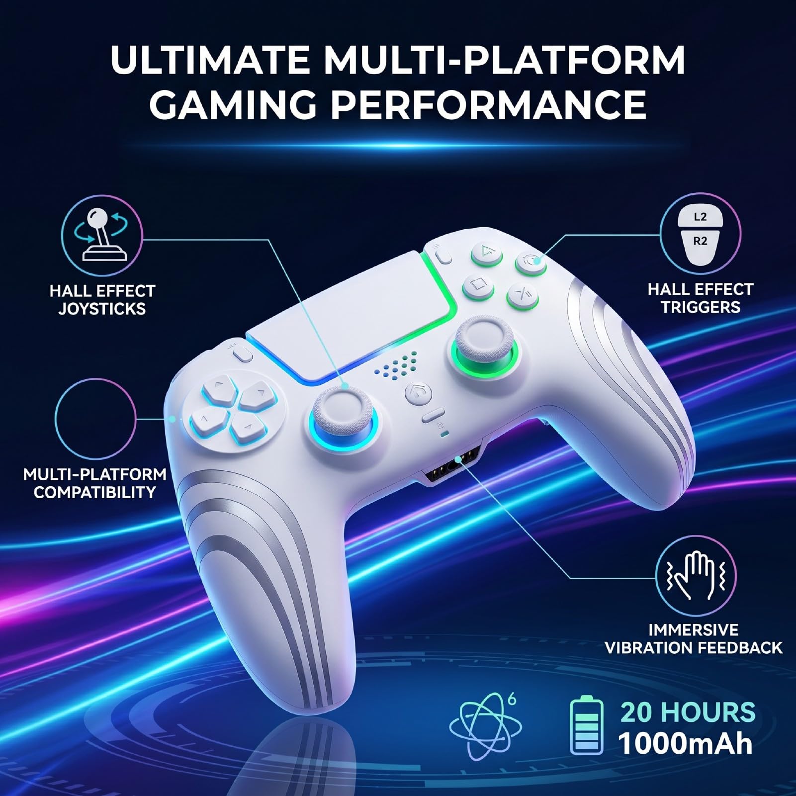 Fabater Controller di Gioco Wireless Tasti Programmabili Personalizzabili con Luce RGB per Giochi per PC Slim Pro Materiale ABS Durevole
