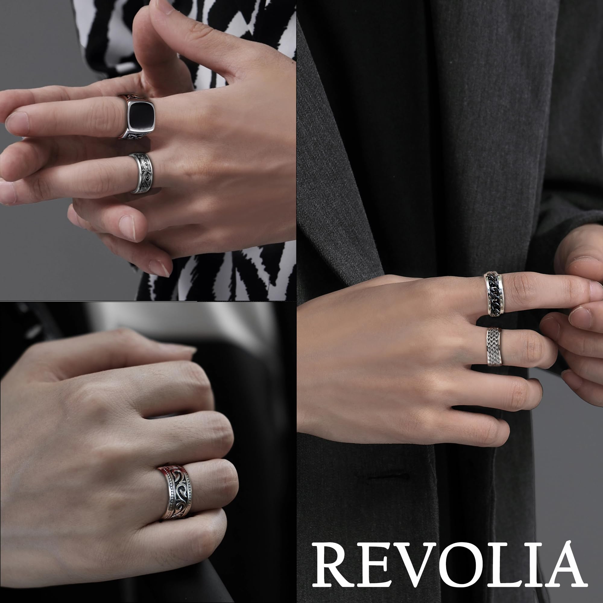 5 anillos de acero inoxidable para hombre, anillos de sello vintage, anillos anchos retro tallados celtas, anillos de plata de alto pulido, anillos giratorios punk, tallas 7-13, Acero 5