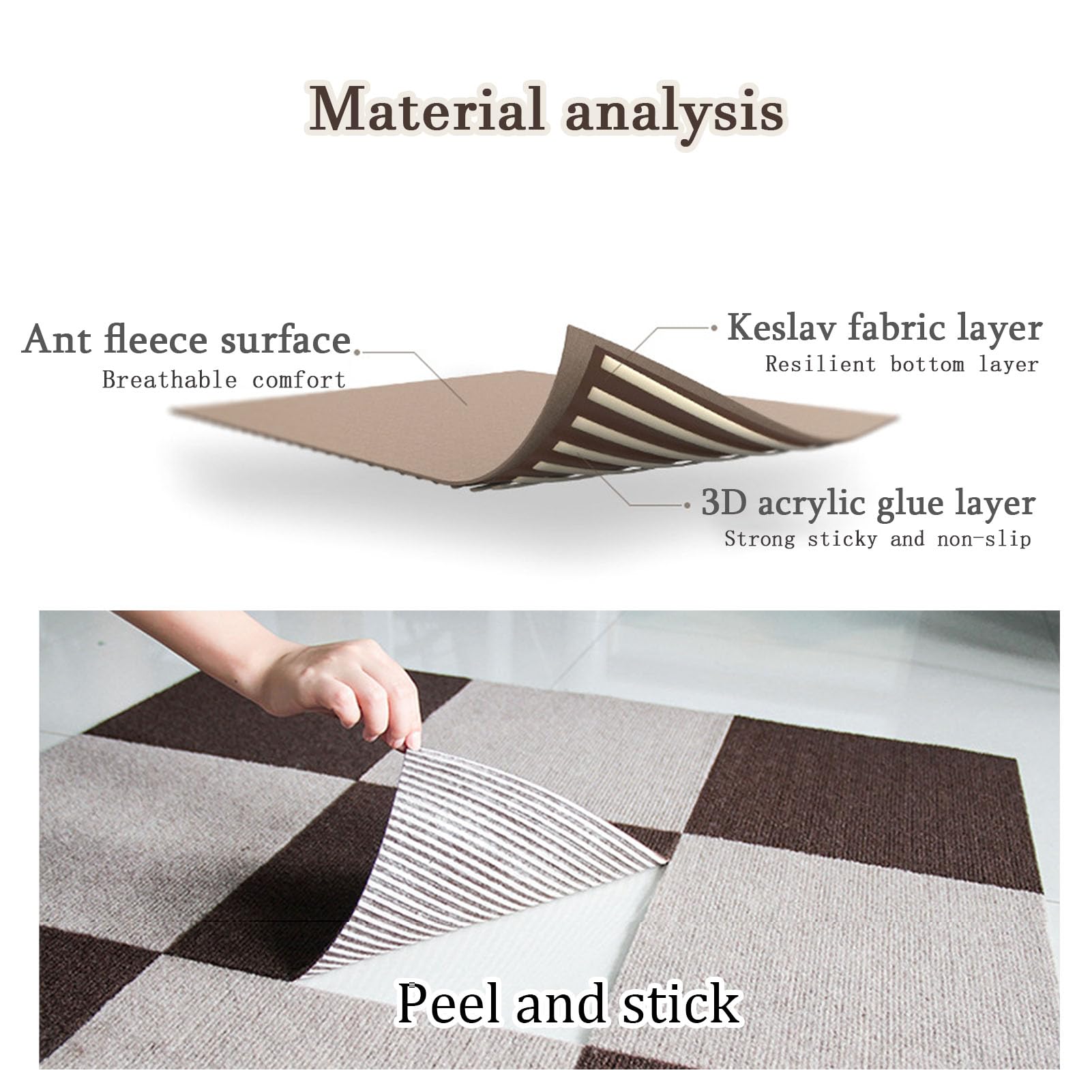 Dalles de Moquette Autocollantes, Dalles de Moquette à peler et Coller Multicolores, 11,8x11,8 Pouces, antidérapantes, insonorisées, 10/20/30 pièces(Khaki,10 PCS)