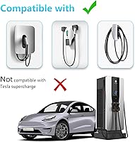Vista 5 de Adaptador J1772 EVs, Tesla para carga para todos los vehículos eléctricos, máximo 60 amperios y 250 V CA, bloqueo anticaída gratuito, compatible