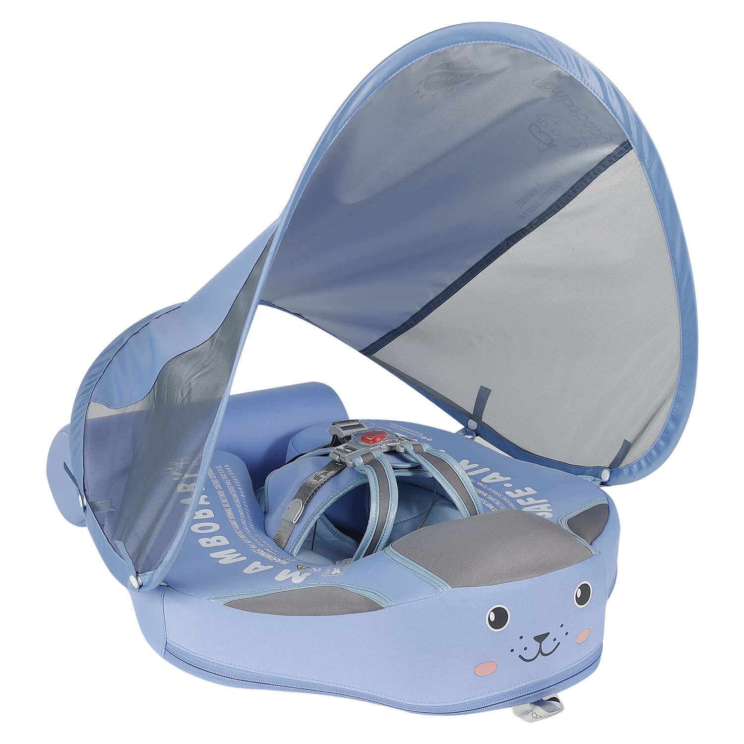 Lanckeli Flotador Bebe 3 Meses - 2 Año, Flotadores para Bebes con Toldo, Cola y Cinturón de Seguridad, Flotador Bebe Antivuelco No Hinchable, Impermeable y de Secado Rápido.