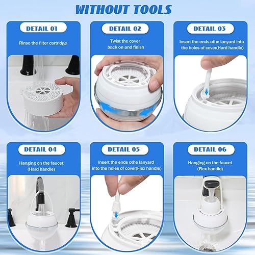 Miniatura 7 de Filtro de agua de baño para grifo de bañera con desbordamiento, 2,500 galones de filtración, elimina contaminantes, cloro y flúor, suavizante de