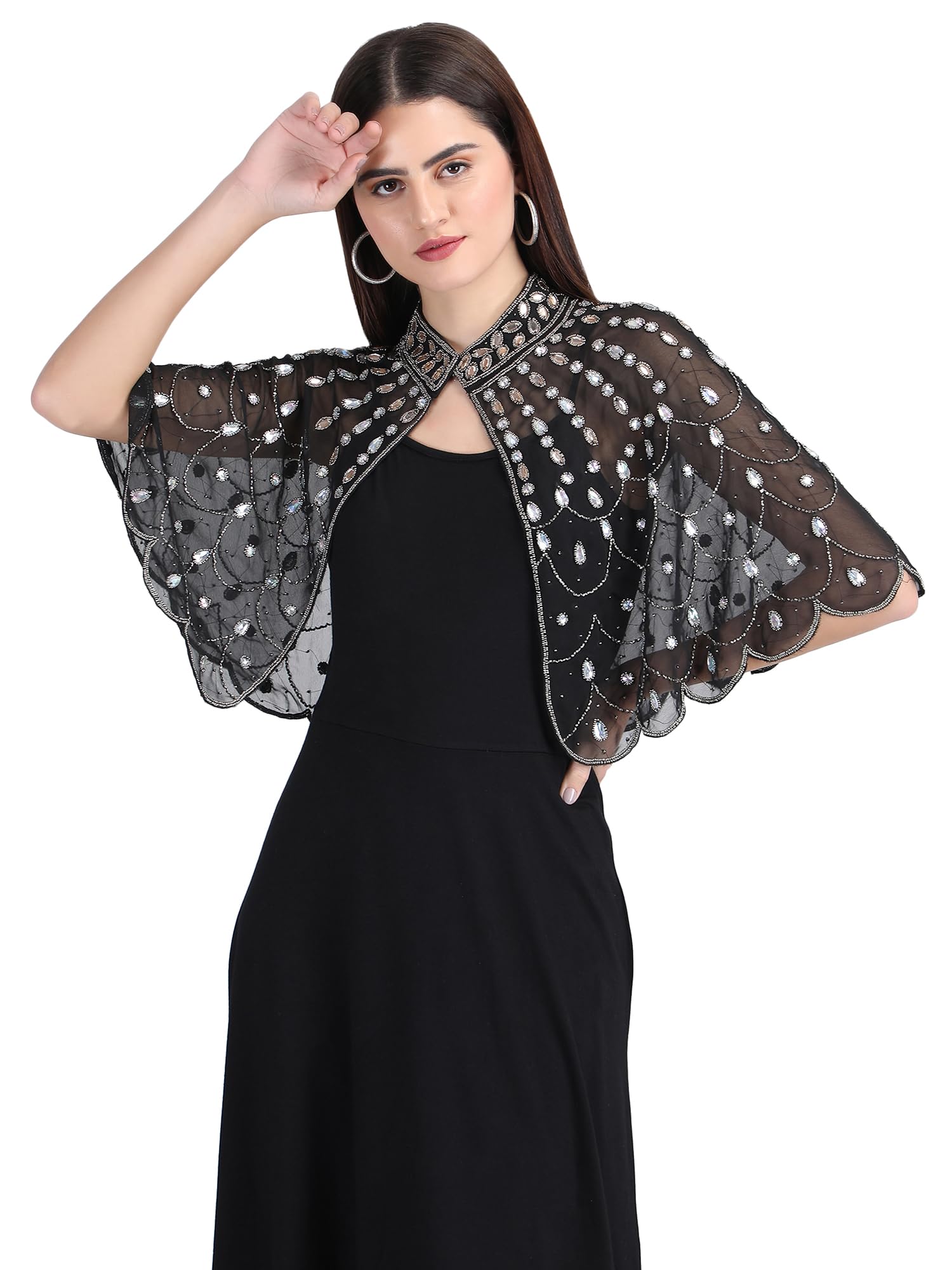 Women's Hand Beaded Embroidered Georgette Ponchos/Cape/Wrap-image-42