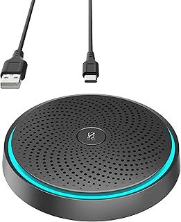 USB Conference Microphone,360°Omnidirectional Pick Up Voice 10ft,One-Key Mute,Plug & Play - Compatible Mac OS/Windows for Video Meeting,Skype,Gaming,Chatting