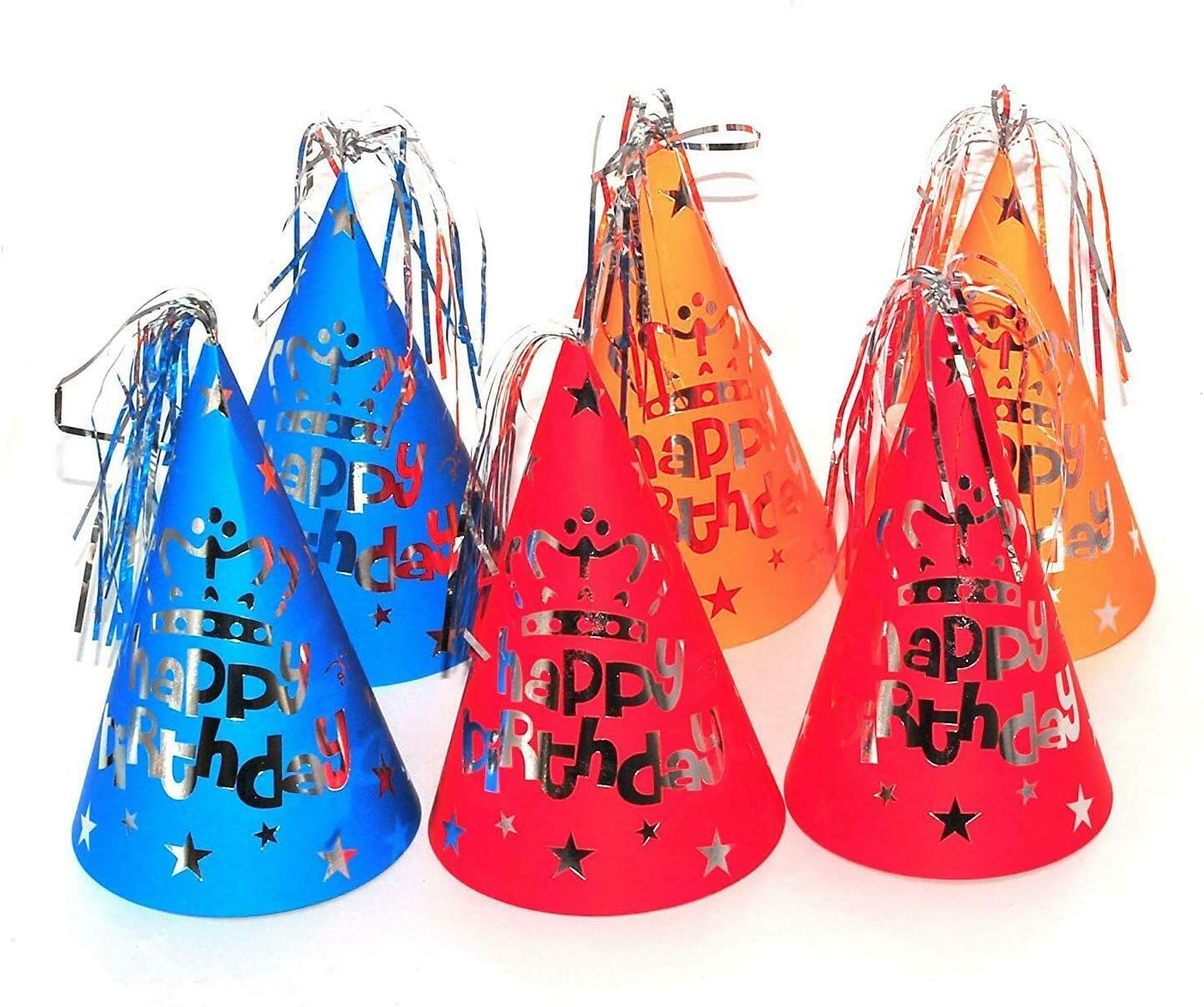 Happy Birthday Party Hats Paper Cone with Foil Top Pack of 10, Colorful Festive Caps for Fun Celebrations