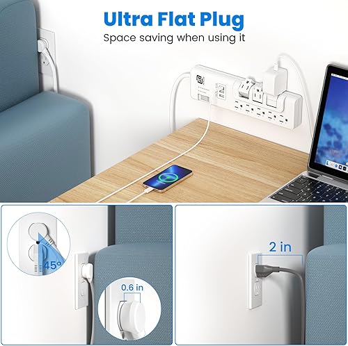 Miniatura 3 de Protector de sobretensiones USB con tomas giratorias, 3 tomas de corriente y 5 tomas estándar, protección contra sobretensiones 2300J, 3 puertos USB