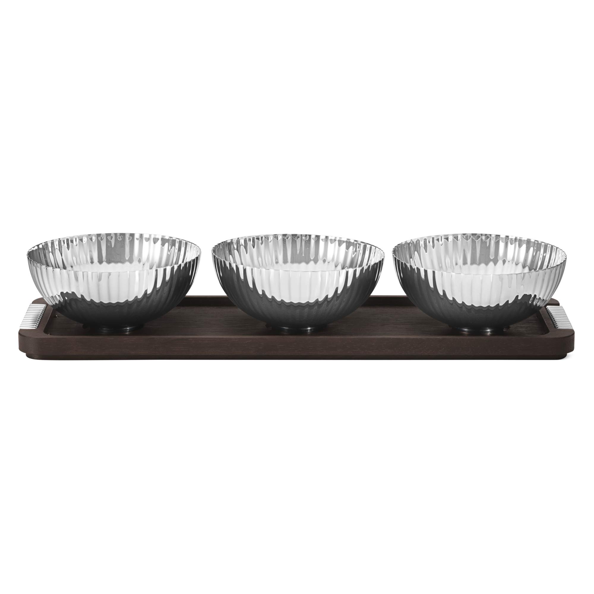 Georg JensenBernadotte Triple Bowl Set in Stand Wood and Stainless Steel