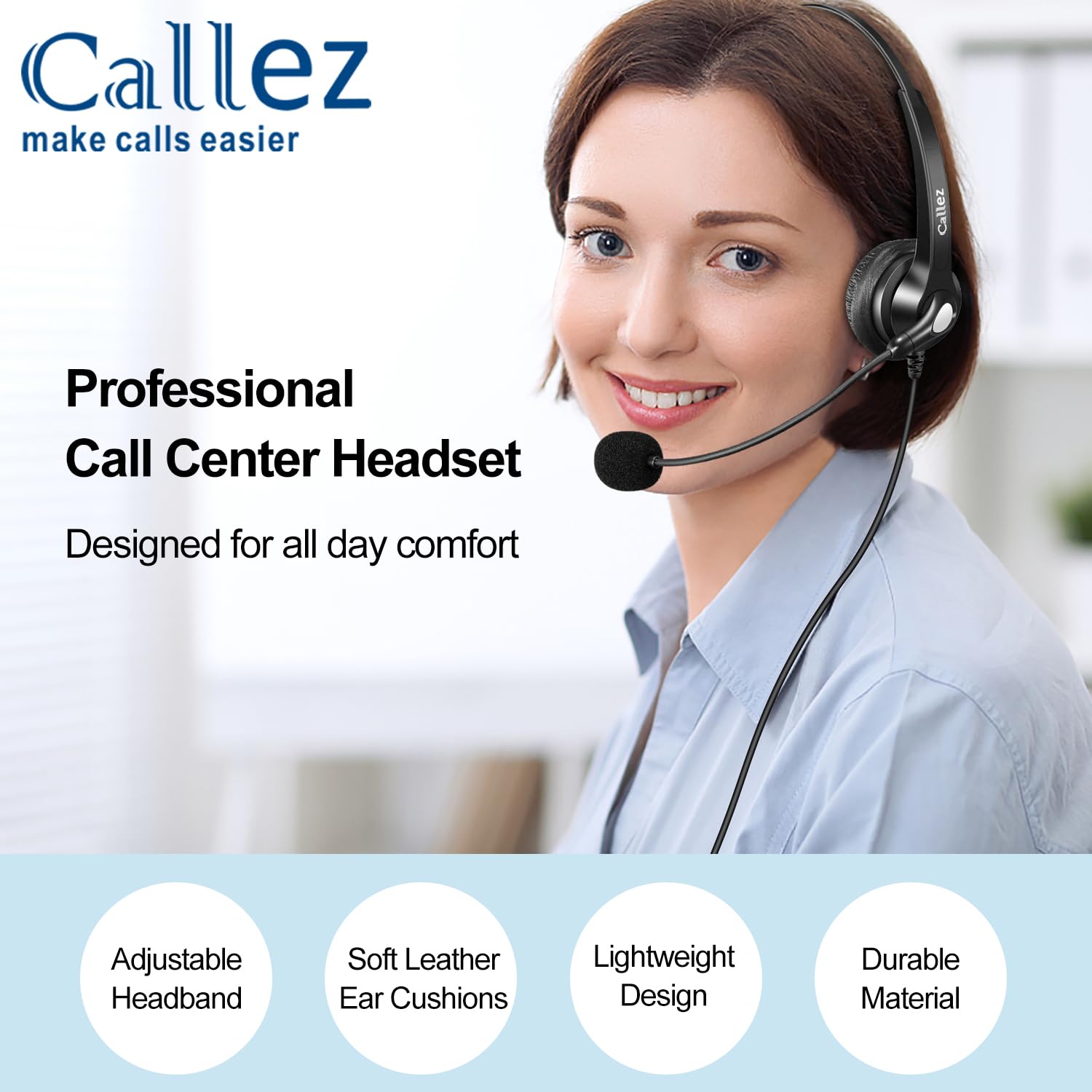 Callez 2,5 mm bezprzewodowy zestaw słuchawkowy do telefonu mono, zestaw słuchawkowy z mikrofonem z redukcją szumów do DECT Siemens Gigaset C430 C530 Panasonic Cisco Polycom Call Center Home Office