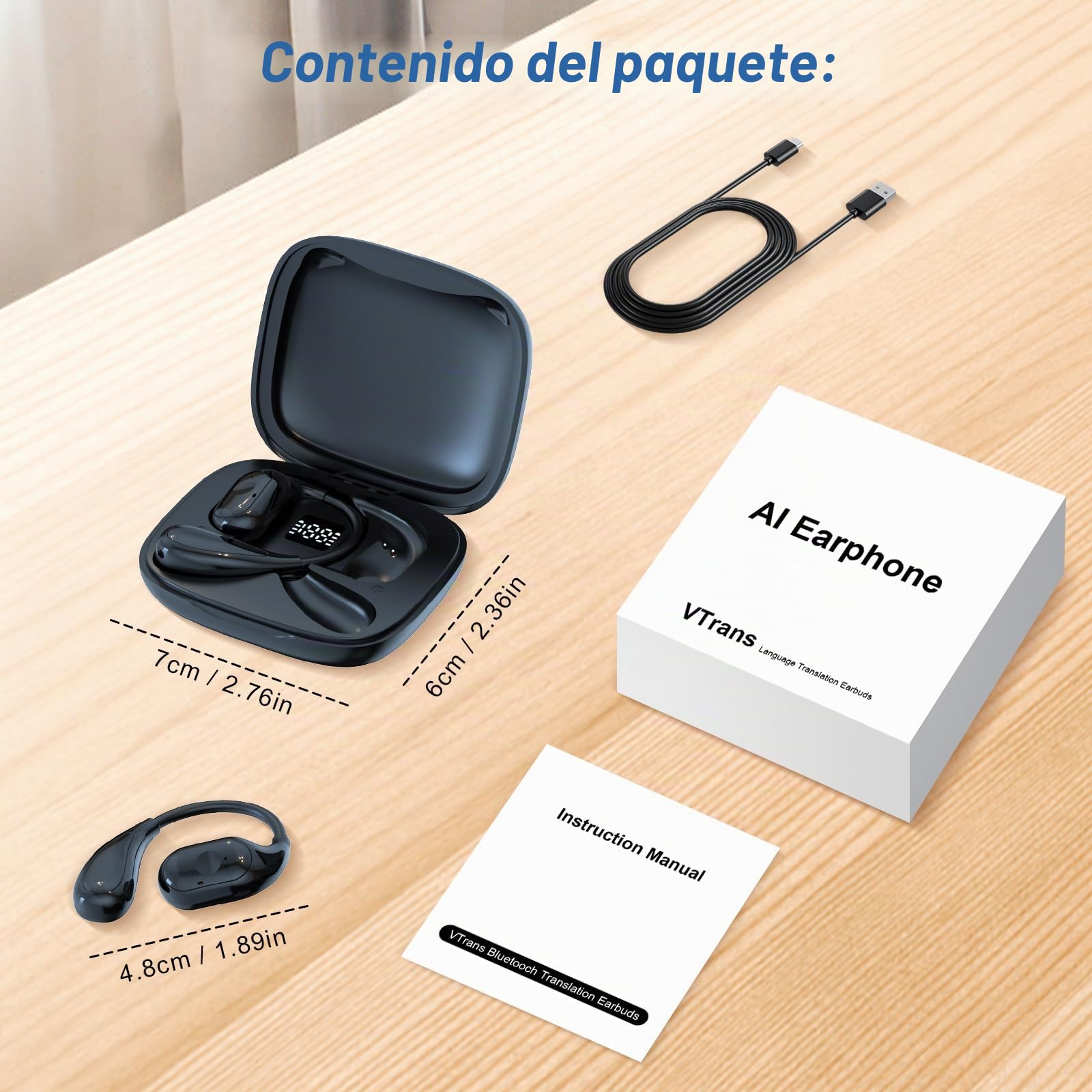 AI Auriculares de traducción en Tiempo Real, 6 Modos de traducción, admite 150 Idiomas y traducción sin conexión, Auriculares traductor Bluetooth 5.4, adecuados para reuniones y Viajes.