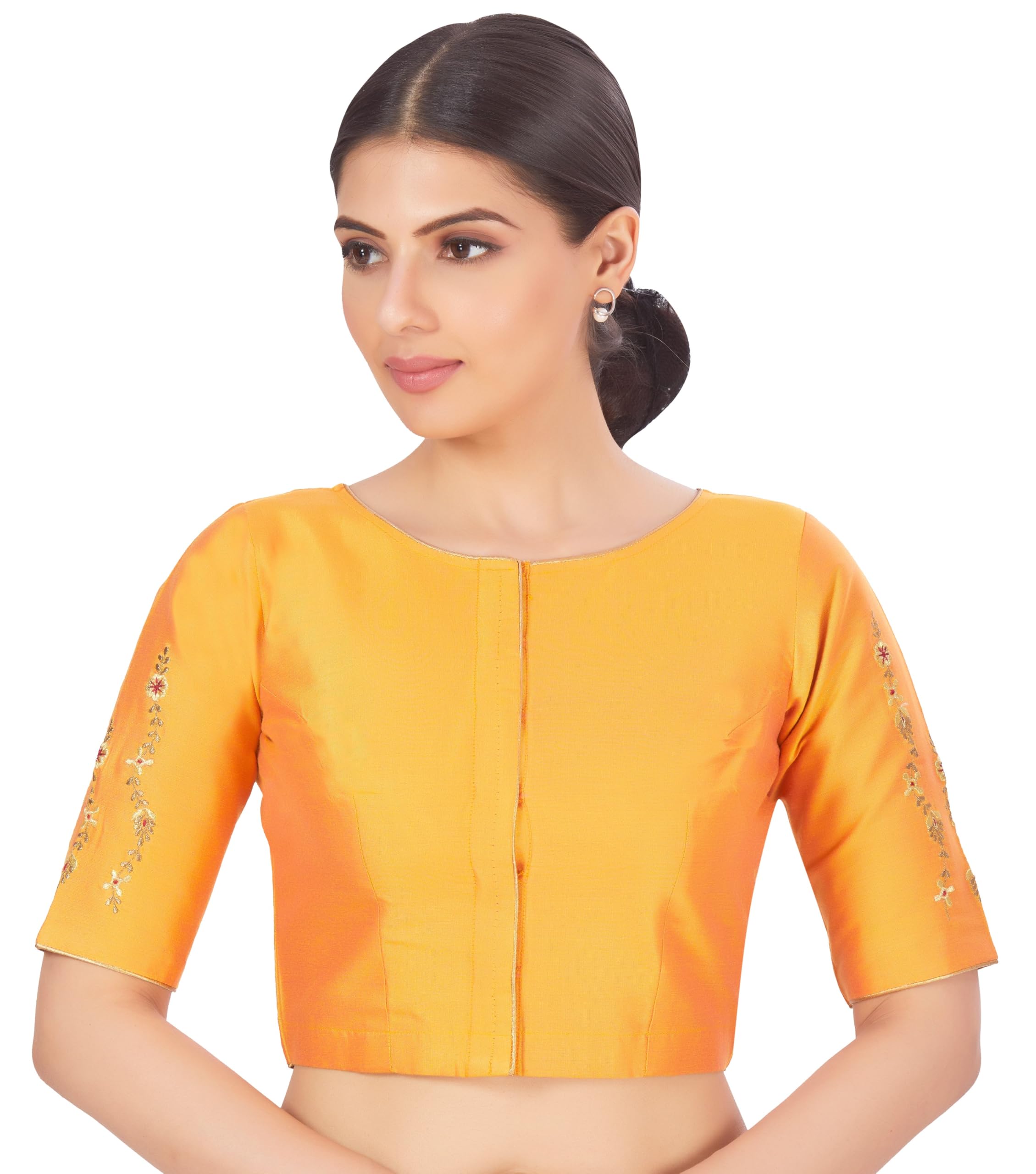 studio shringaar Women's Silk Half Sleeve Embroidered Saree Blouse-picture-22