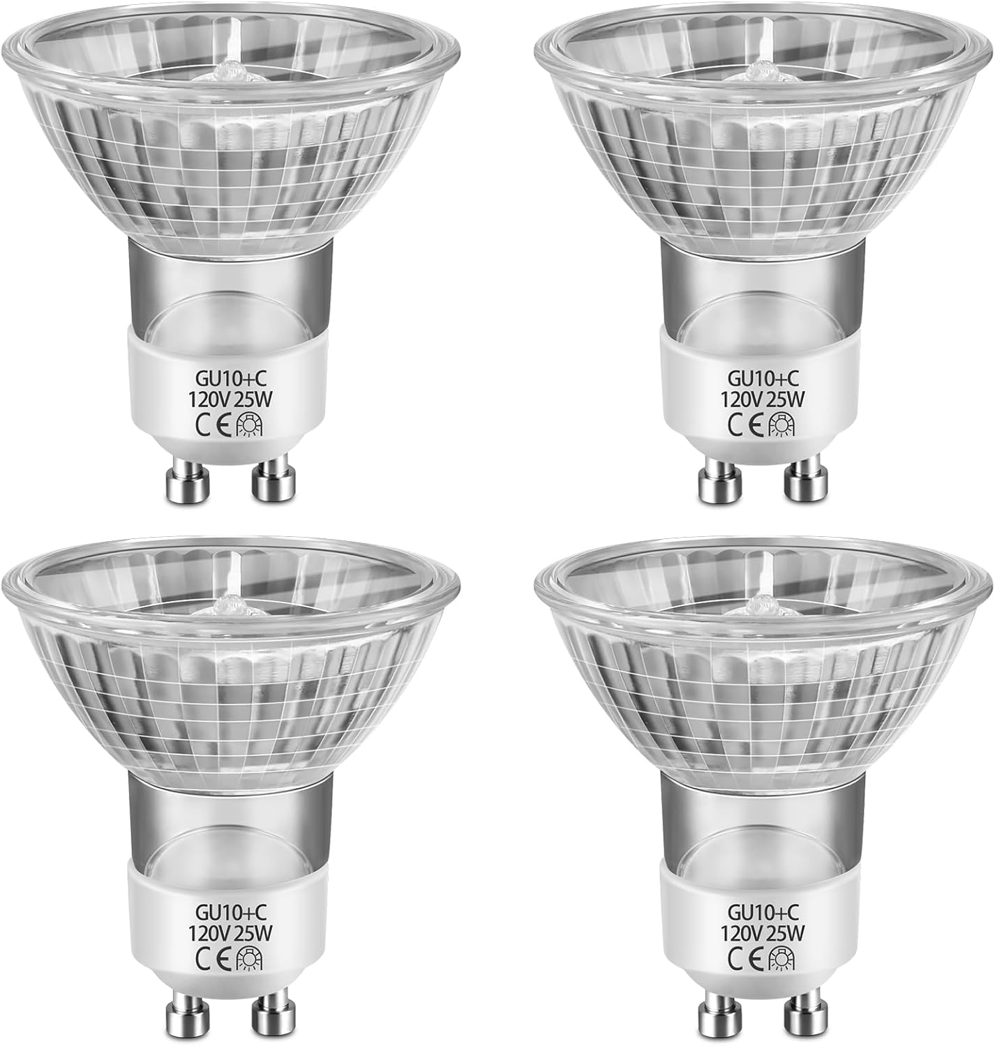 SCNNC GU10 25 Watt Halogen Light Bulb for Candle Warmer Lamp Bulb Dimmable Wax Warmer Bulbs Range Hood Lights Warm White 2800K 120V Glass Cover Pack of 4