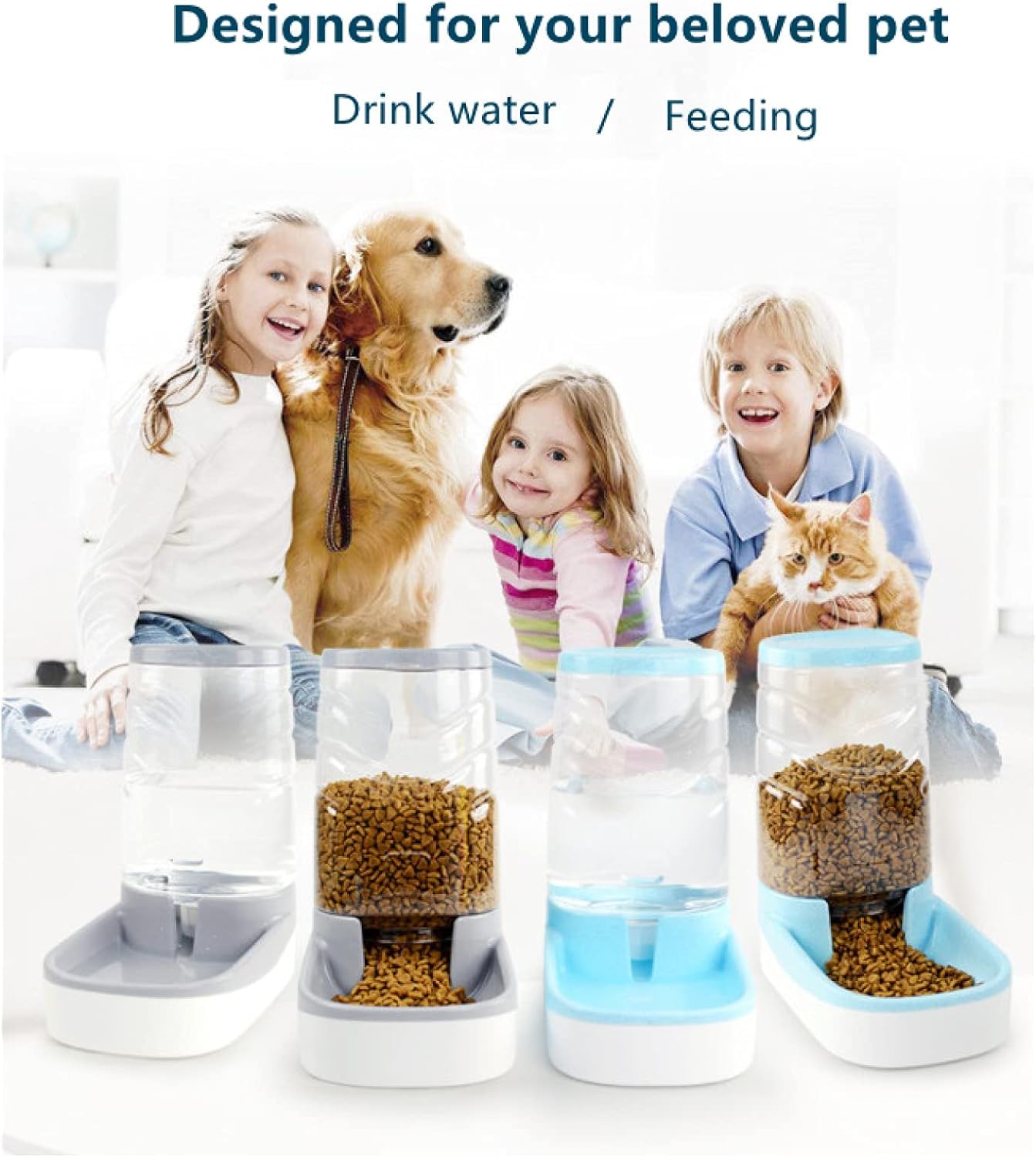 Distributeur de Nourriture Sèche,Distributeur Croquettes et Eau Automatique pour Chat Chien,Croquettes pour Chats et Chiens 3.8L Mangeoire Pratique,A