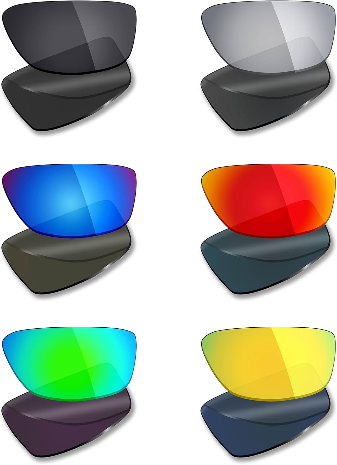 Mryok 6 Pairs Polarized Replacement Lenses for Wiley X Twisted Sunglass - Stealth Black/Fire Red/Ice Blue/Silver Titanium/Emerald Green/24K Gold