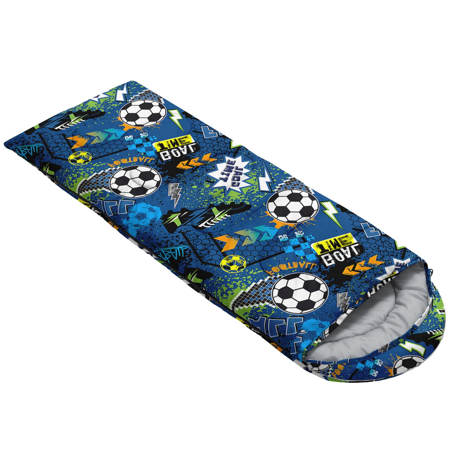 HOSIMA Sleeping Bags for Boys Kids,Blue Theme Trend Soccer Ball Printed Lightweight Warm Portable Outdoor Indoor Waterproof Cold Resistant Sleeping Bag for Camping Hiking (Football5) - Image 2