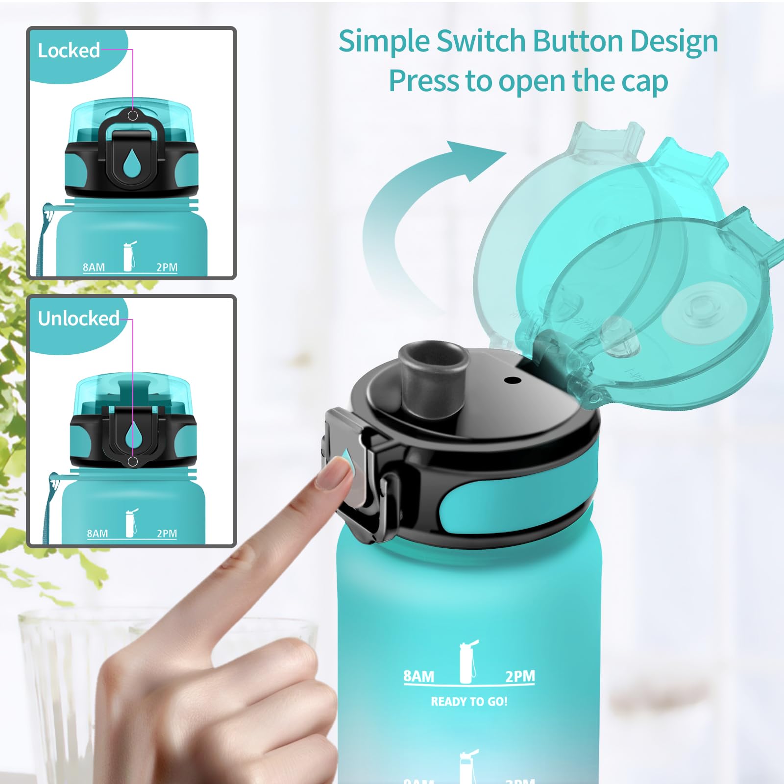 Vikaster Borraccia Sportiva, Borraccia 500ml/1000ml/1500ml, Senza BPA & Prova di Perdite, Bottiglia Acqua Bambini, Bici, Scuola, Palestra, Ufficio, Yoga