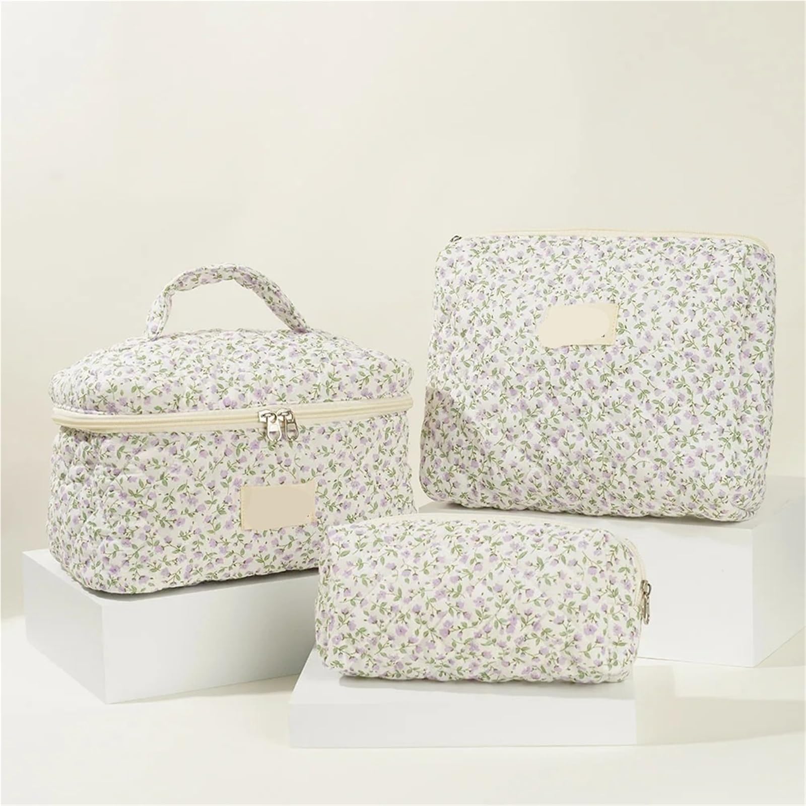 Neceser Acolchado Bolso Tote de Maquillaje Acolchado con Estampado Flores
