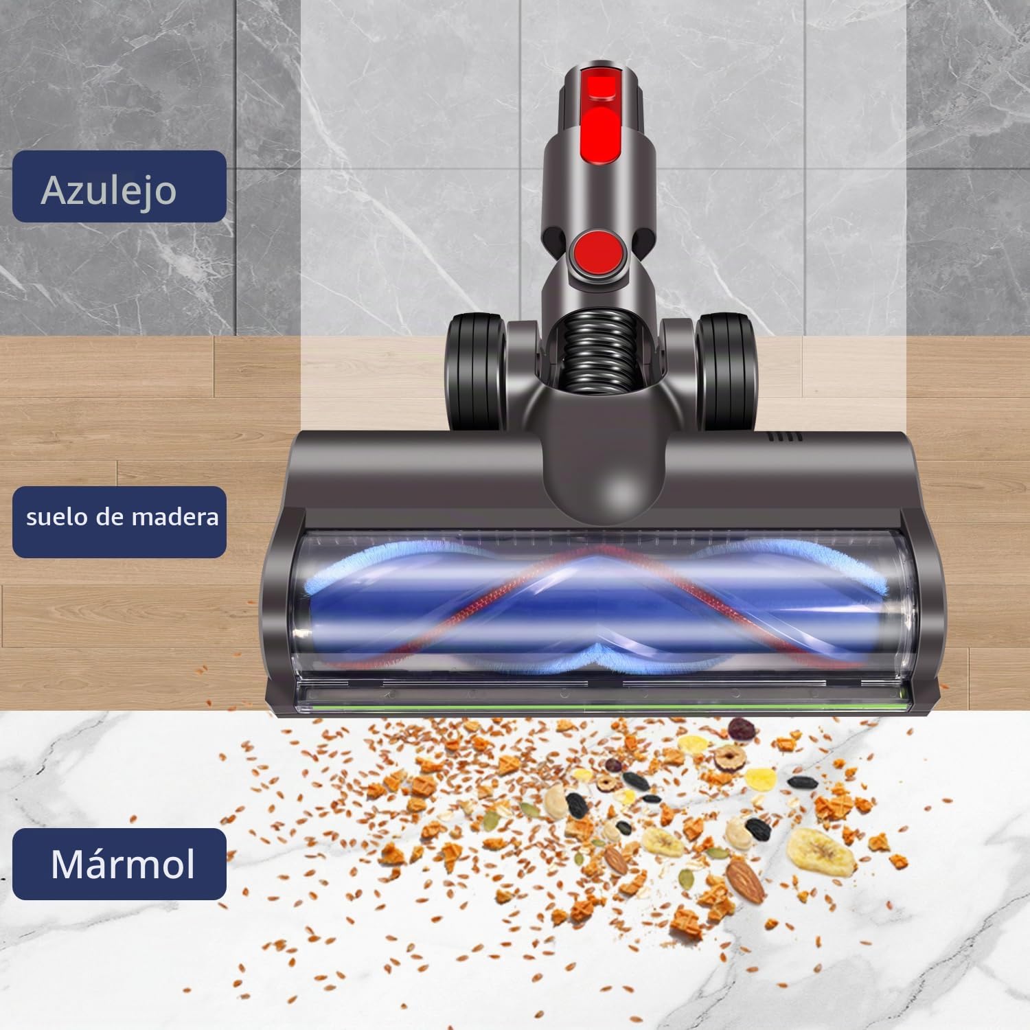 Cabezal de cepillo de repuesto compatible con Dyson V7 V8 V10 V11 V15 Gen5, cabezal de cepillo turbo con luz LED de gama completa, adecuado para suelos duros