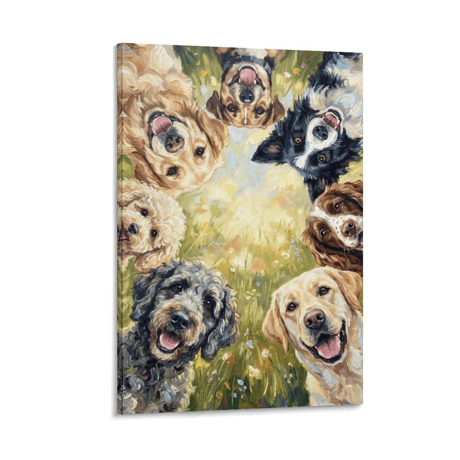 W7C8U2X3 Happy Dogs Wildflower Canvas Wall Art, Whimsical Dog Wall Art