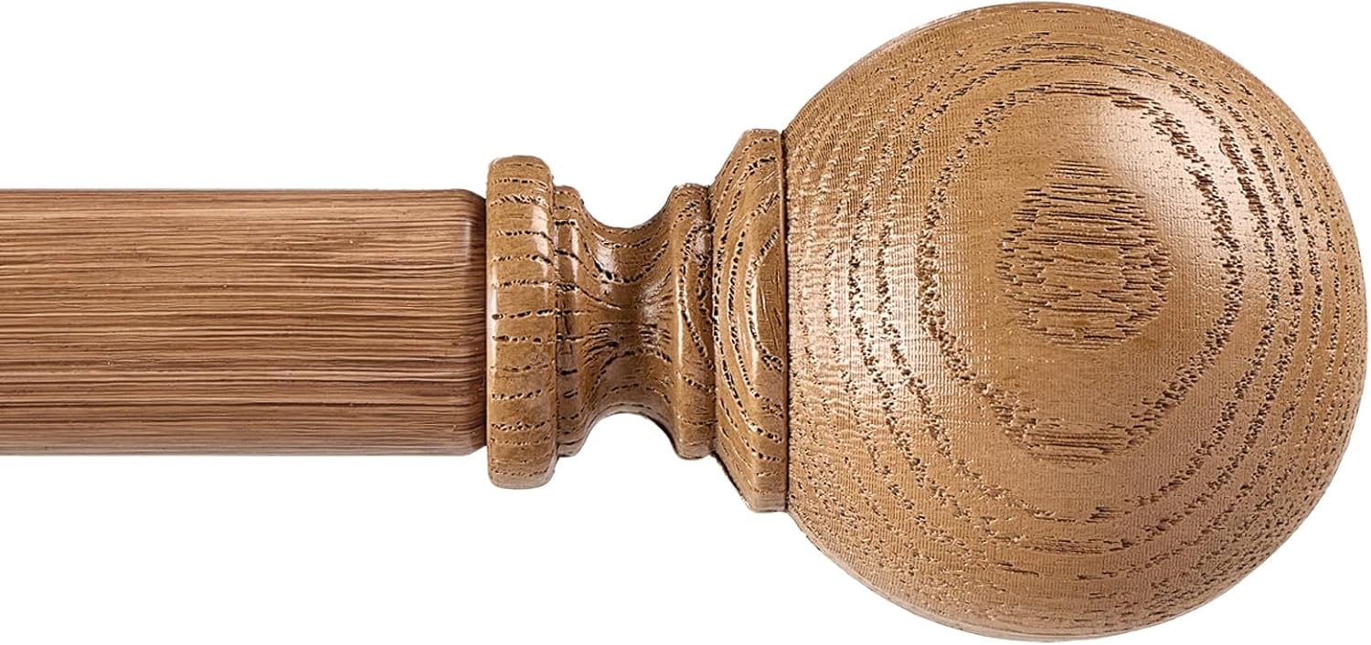 Wood Curtain Rods for Windows 66-120 inch, 1" Adjustable Heavy Duty Rustic Drapery Rod with Imitation Wood Grain Finials, Oak Brown Boho Farmhouse Curtain Pole for Living Room & Bedroom 66"-120" Light Drown